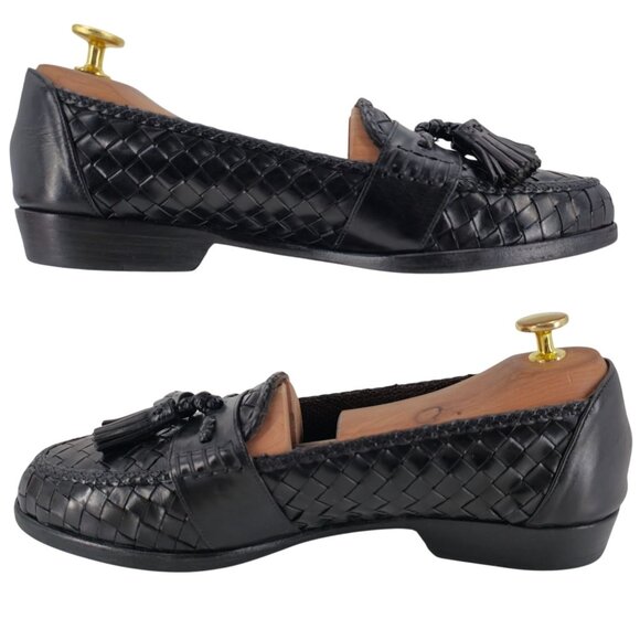 Vintage Bragano Cole Haan Italy Black Woven Leather Tassel Loafer Dress Shoes 8M - Picture 6 of 11